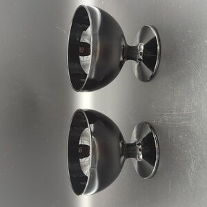 Set of two vintage MCM black glass footed bowls